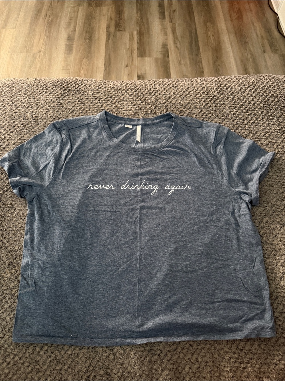 Travis Mathew Women's Heather Blue Script 'never drinking again' Tee